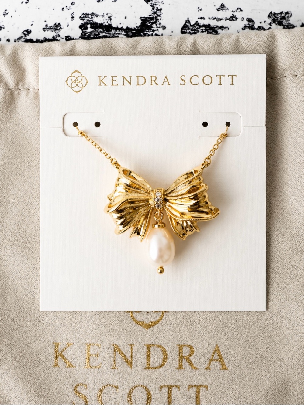 Kendra Scott x LoveShackFancy Special Edition Bow Pearl Pendant Necklace
